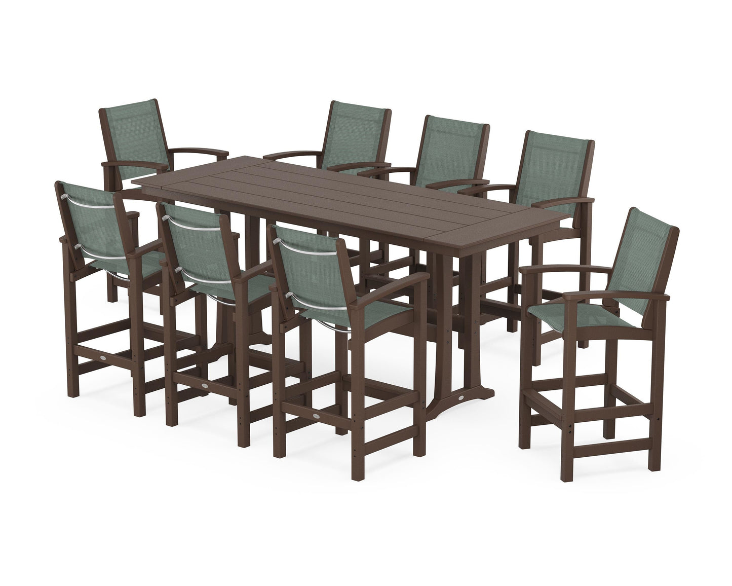 Coastal 9-Piece Farmhouse Bar Set with Trestle Legs