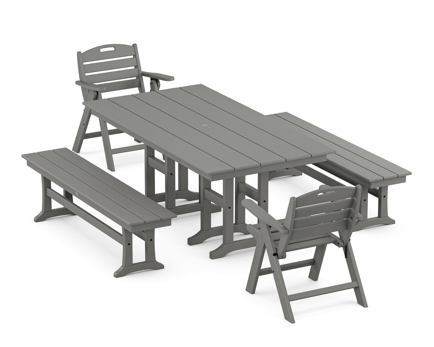 Nautical Lowback 5-Piece Farmhouse Dining Set with Benches