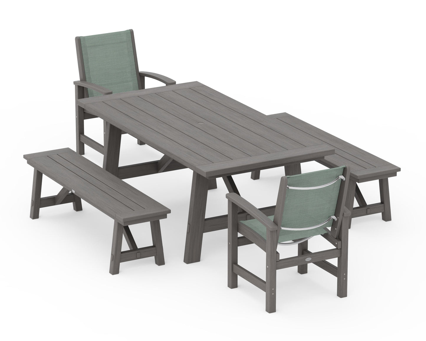 Coastal 5-Piece Rustic Farmhouse Dining Set With Benches