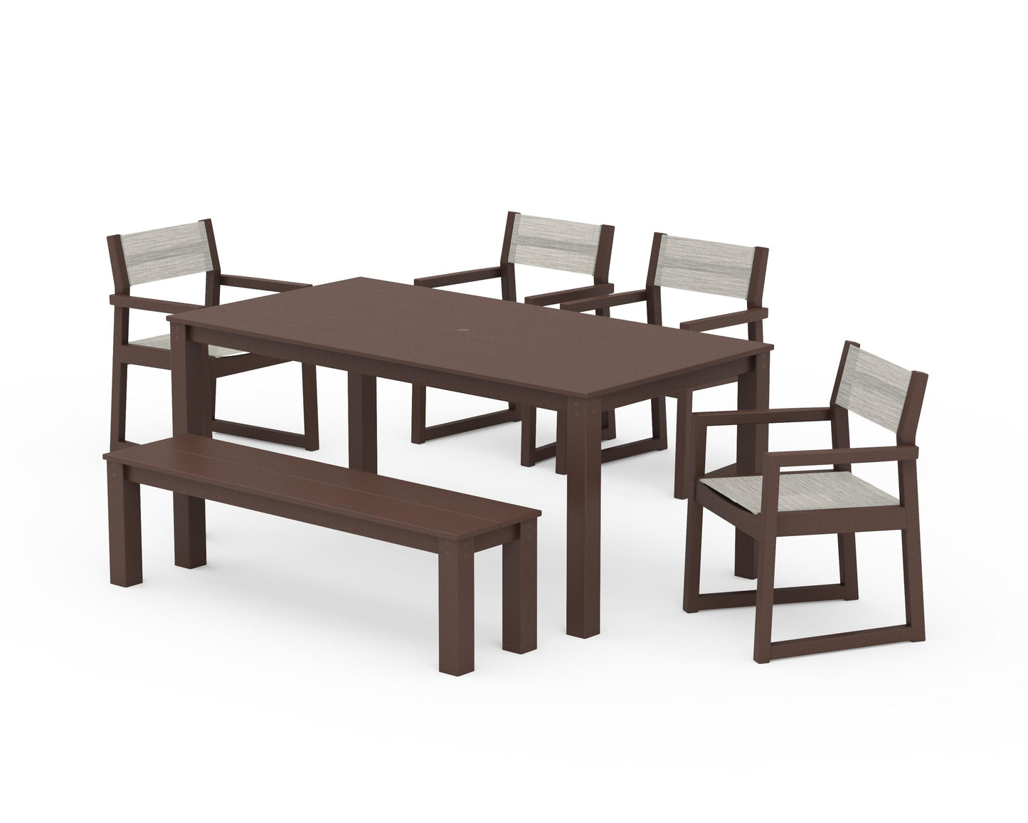 EDGE Sling Arm Chair 6-Piece Parsons Dining Set with Bench