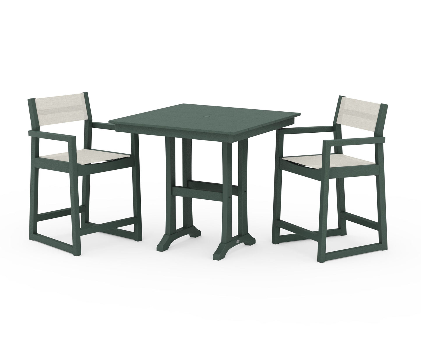 EDGE Sling Arm Chair 3-Piece Farmhouse Counter Set with Trestle Legs