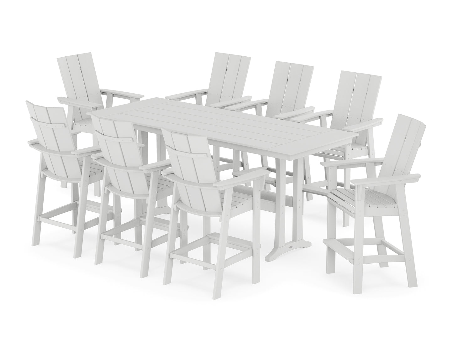 Modern Curveback Adirondack 9-Piece Farmhouse Bar Set with Trestle Legs