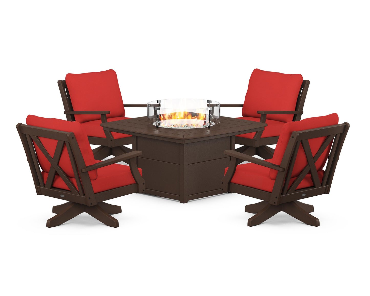 Braxton 5-Piece Deep Seating Swivel Conversation Set with Fire Pit Table