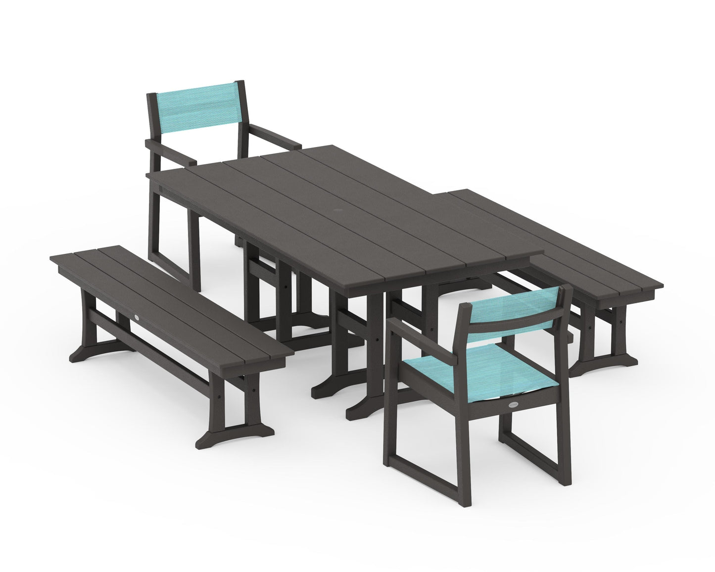 EDGE Sling Arm Chair 5-Piece Farmhouse Dining Set with Benches