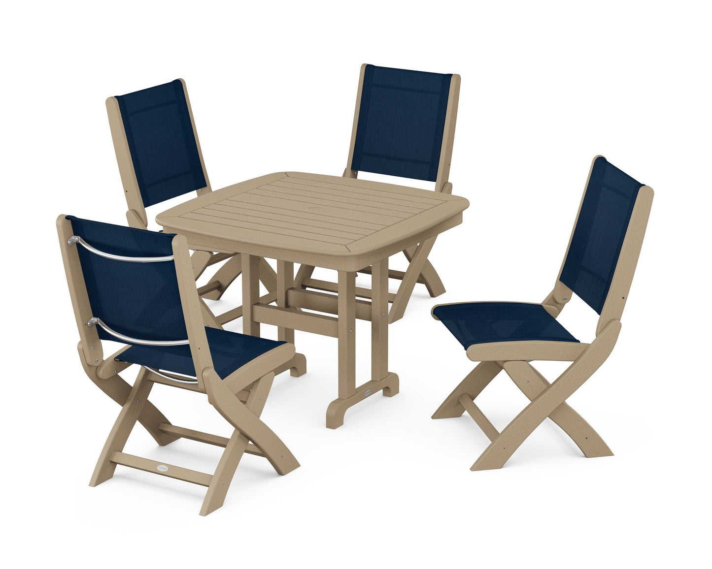 Coastal Folding Side Chair 5-Piece Dining Set