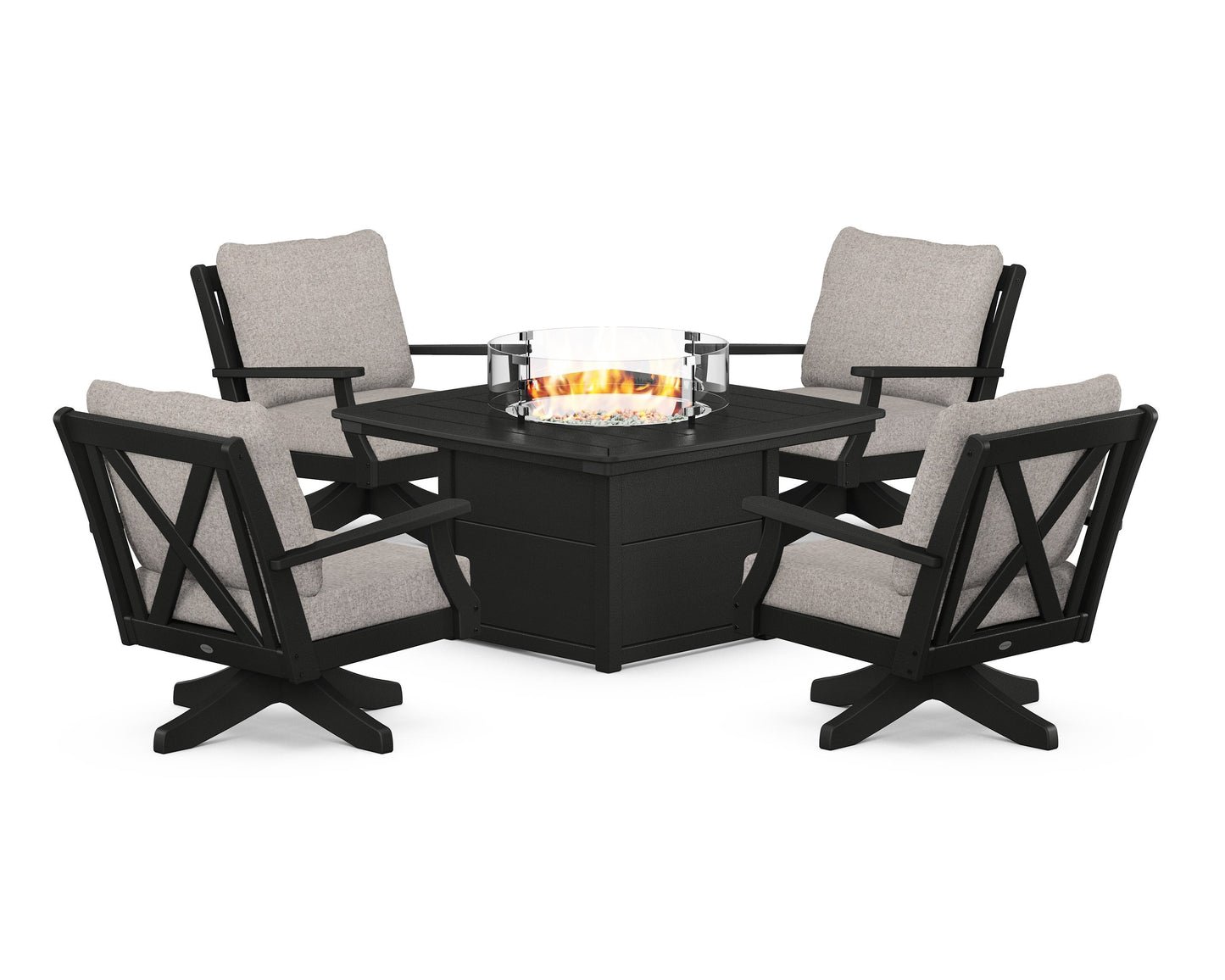 Braxton 5-Piece Deep Seating Swivel Conversation Set with Fire Pit Table
