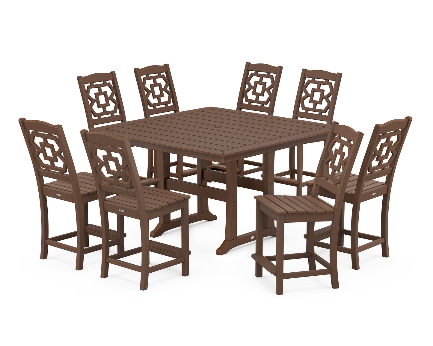 Chinoiserie 9-Piece Square Side Chair Counter Set with Trestle Legs