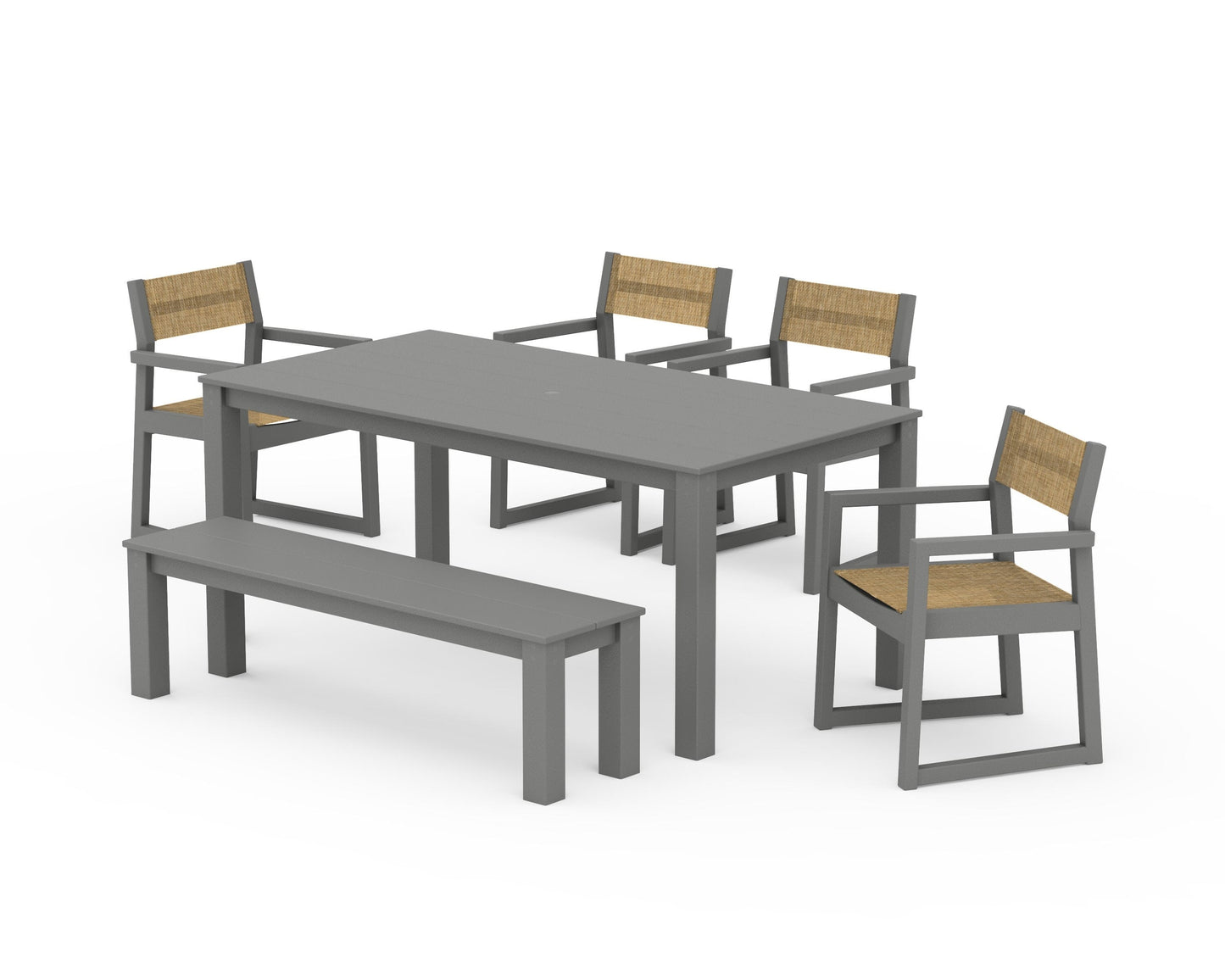 EDGE Sling Arm Chair 6-Piece Parsons Dining Set with Bench