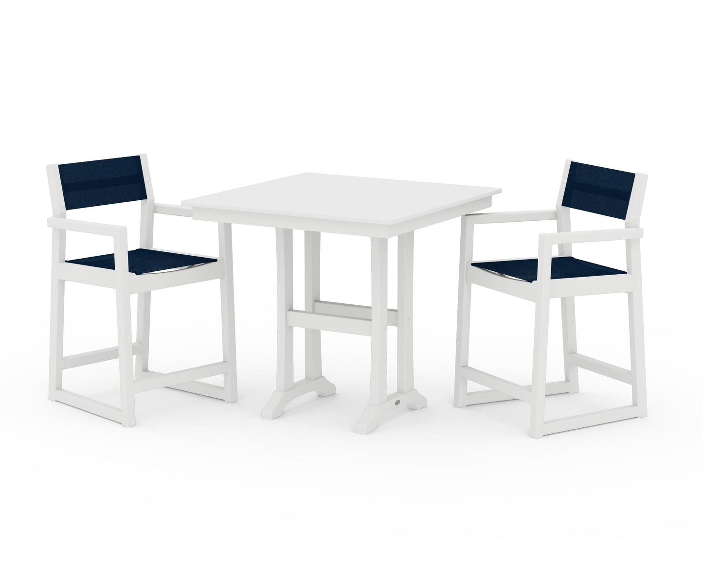 EDGE Sling Arm Chair 3-Piece Farmhouse Counter Set with Trestle Legs