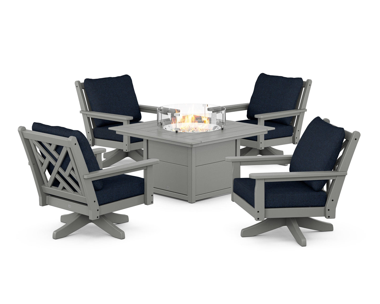 Chippendale 5-Piece Deep Seating Swivel Conversation Set with Fire Pit Table