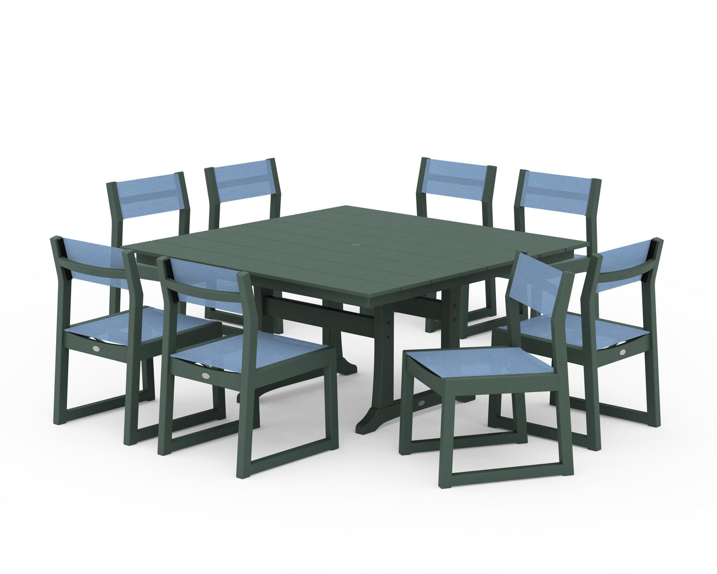 EDGE Sling Side Chair 9-Piece Farmhouse Trestle Dining Set