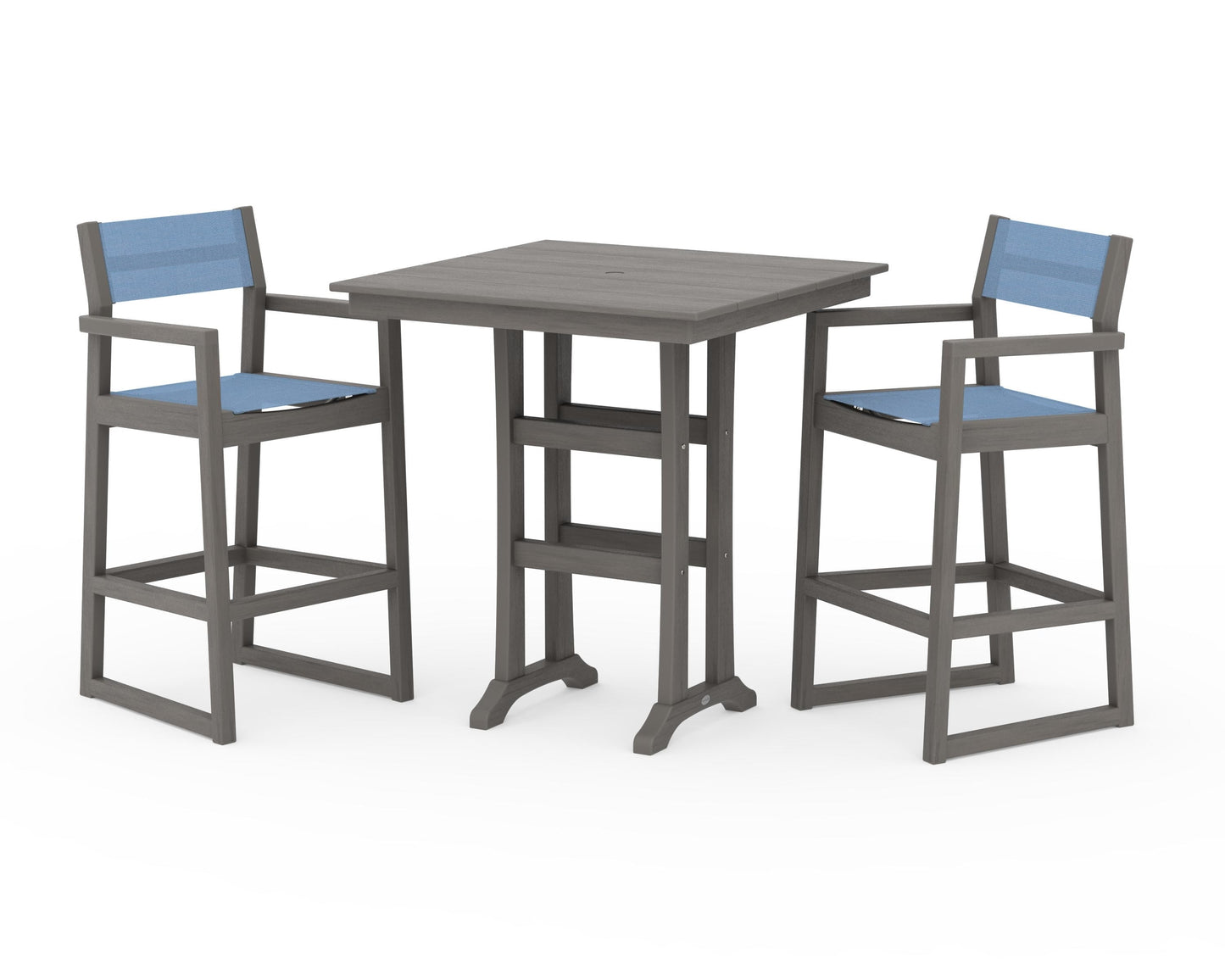EDGE Sling Arm Chair 3-Piece Farmhouse Bar Set with Trestle Legs