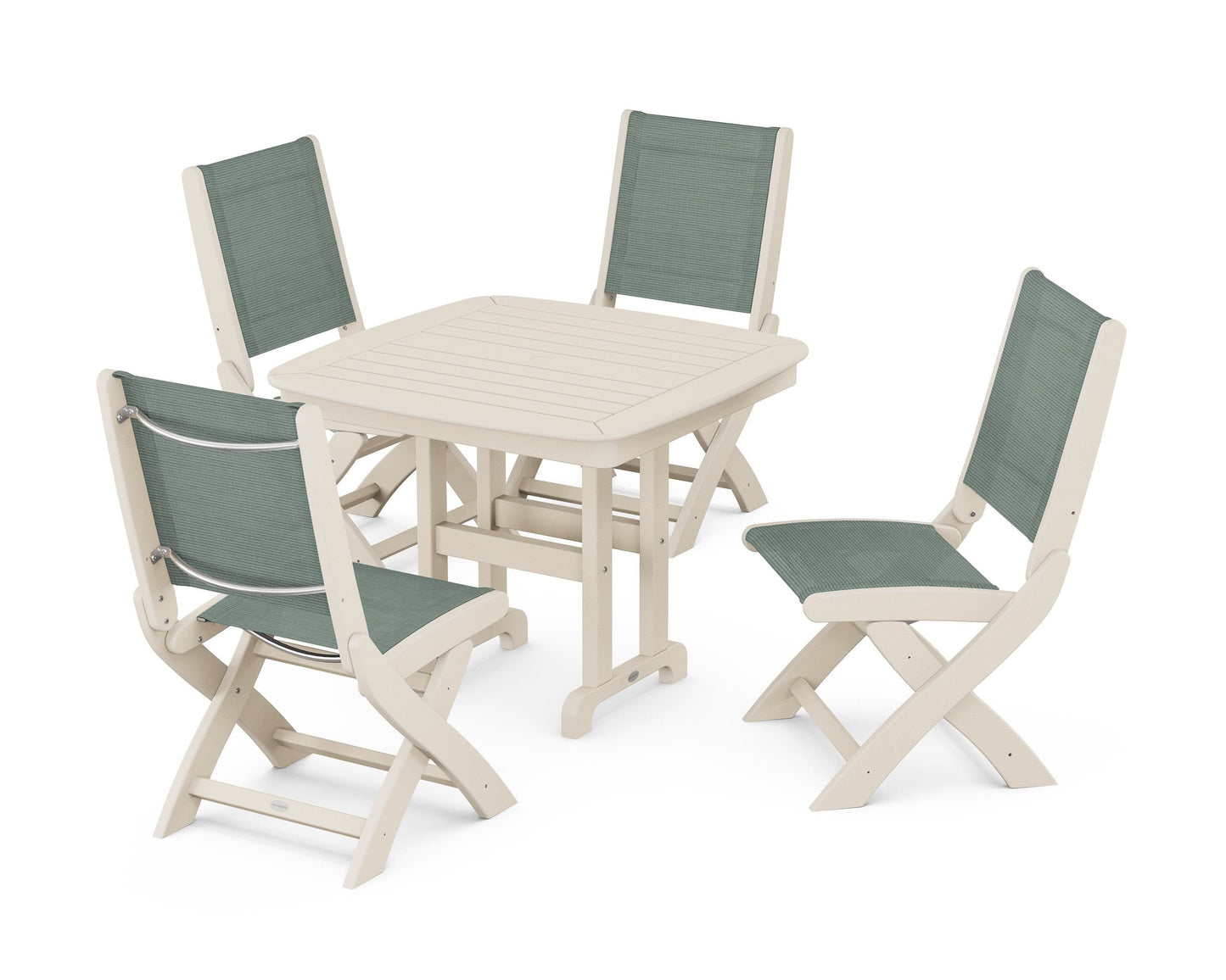 Coastal Folding Side Chair 5-Piece Dining Set