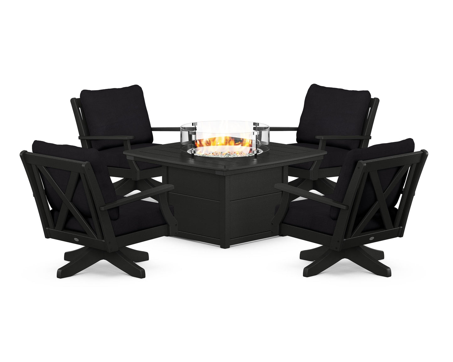 Braxton 5-Piece Deep Seating Swivel Conversation Set with Fire Pit Table