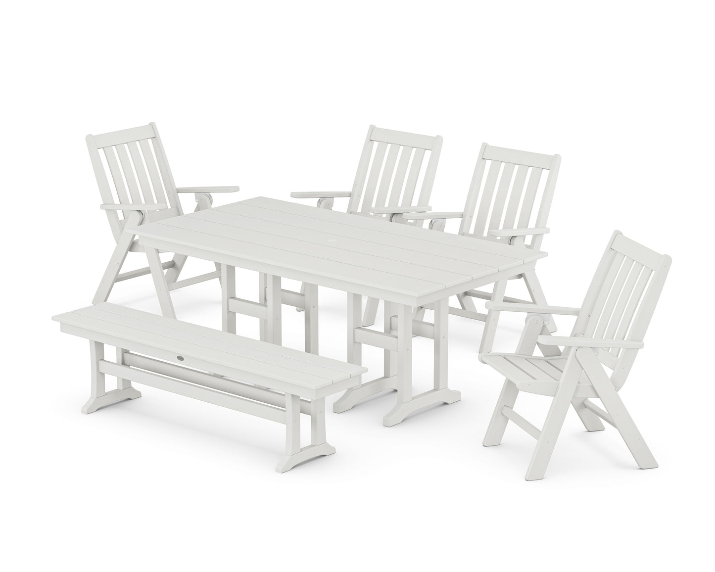 Vineyard Folding Chair 6-Piece Farmhouse Dining Set with Bench