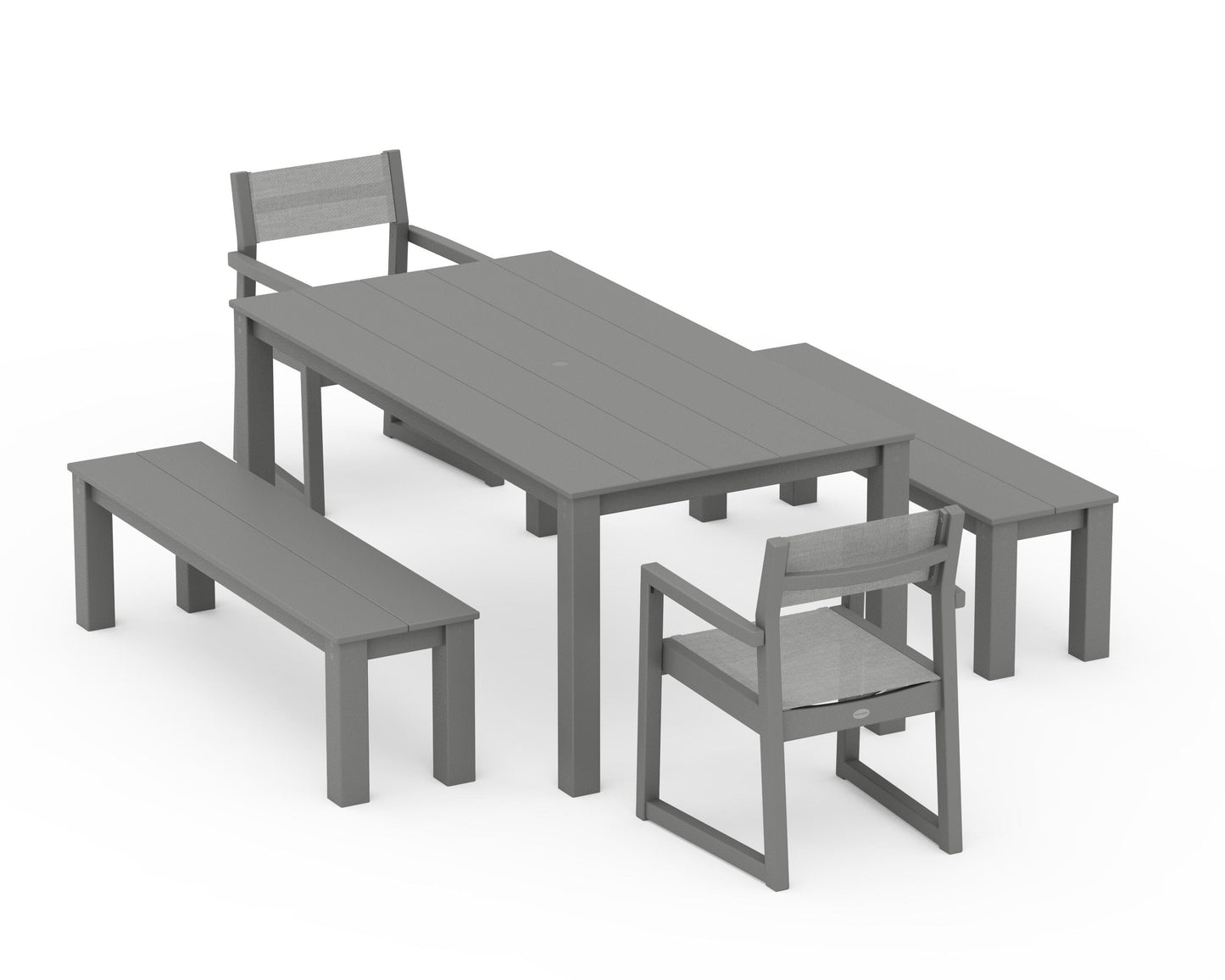 EDGE Sling Arm Chair 5-Piece Parsons Dining Set with Benches