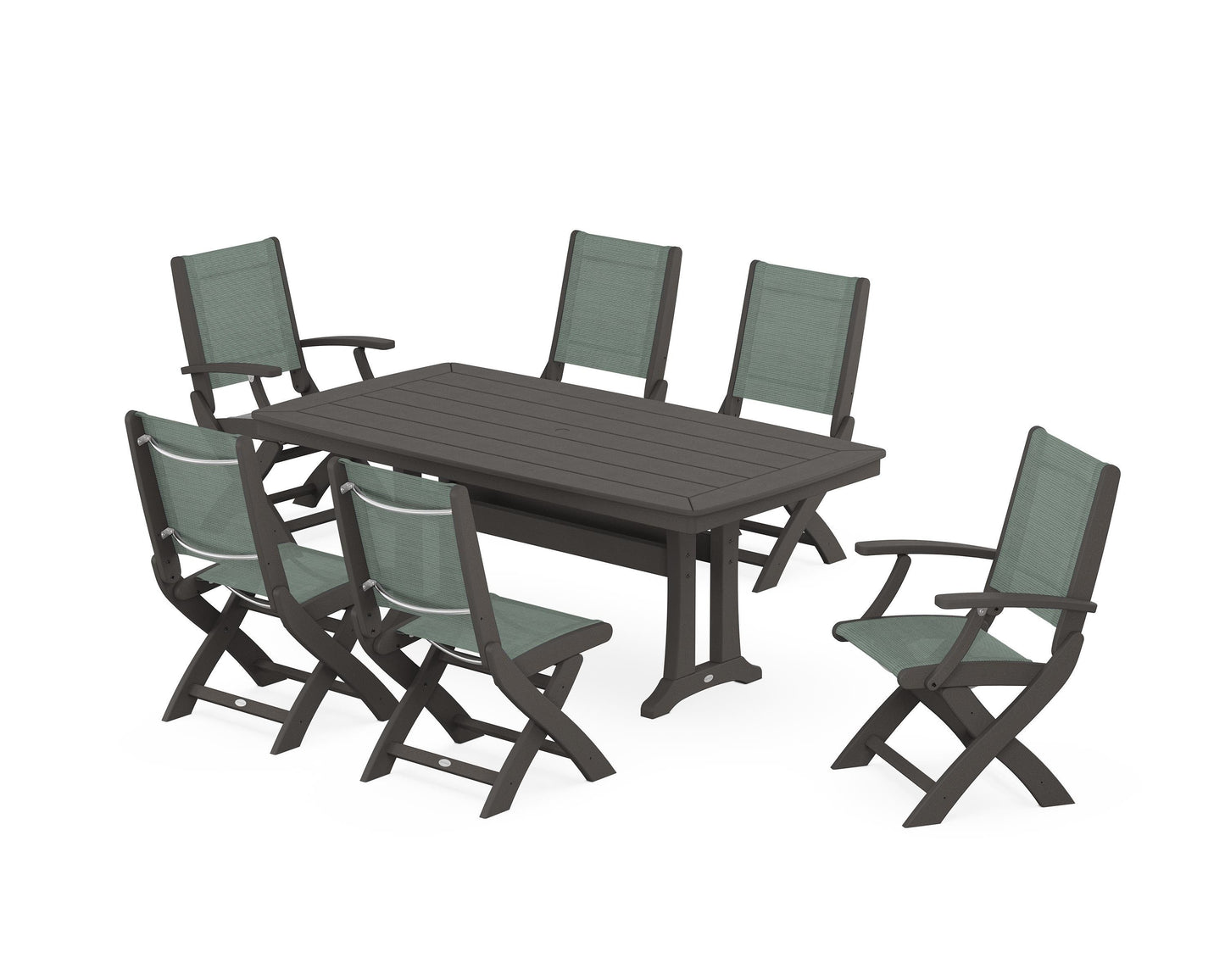 Coastal Folding Chair 7-Piece Dining Set with Trestle Legs