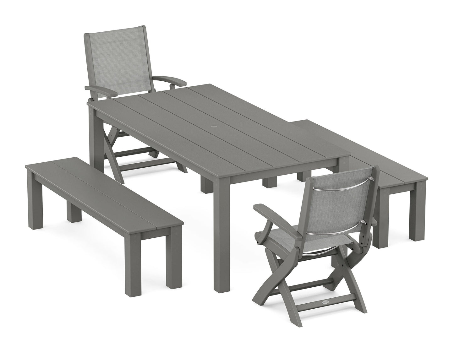 Coastal Folding Chair 5-Piece Parsons Dining Set with Benches
