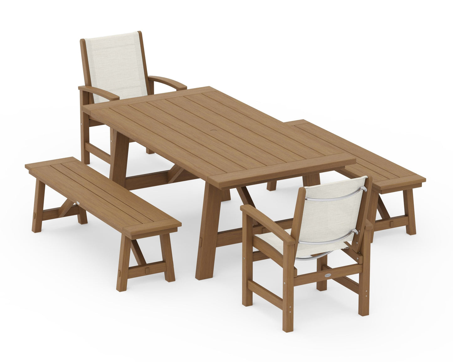 Coastal 5-Piece Rustic Farmhouse Dining Set With Benches