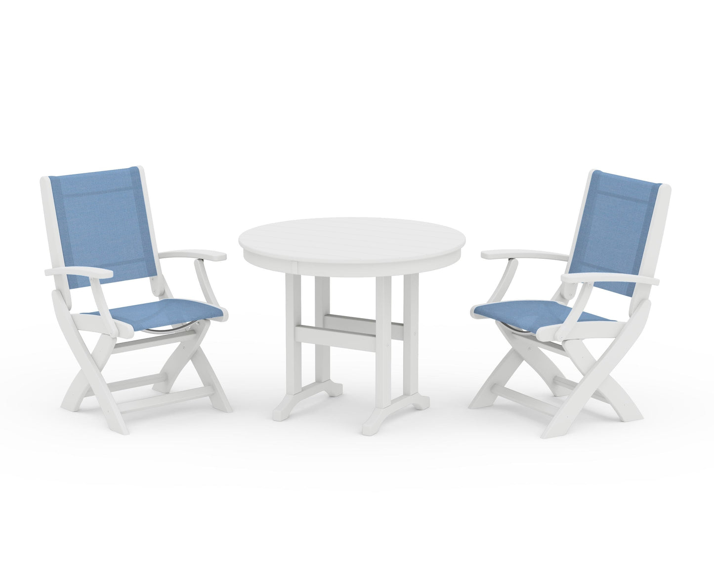 Coastal Folding Chair 3-Piece Round Dining Set