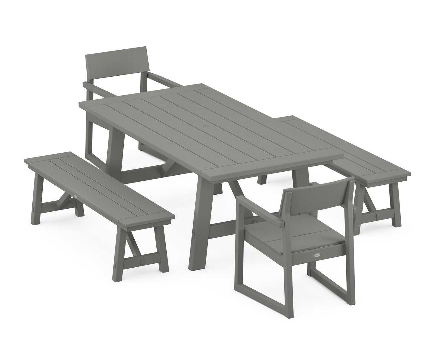 EDGE 5-Piece Rustic Farmhouse Dining Set With Benches