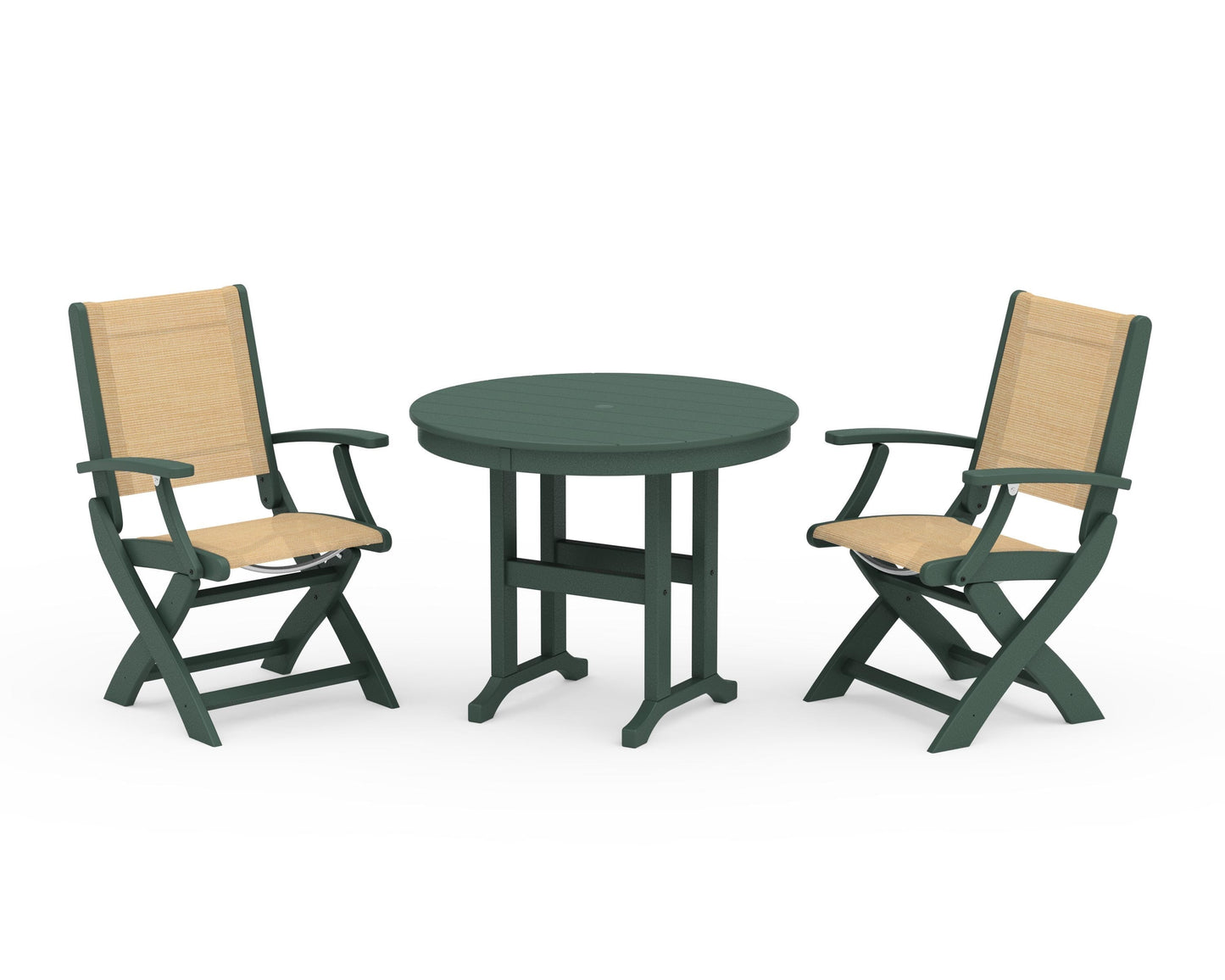 Coastal Folding Chair 3-Piece Round Dining Set
