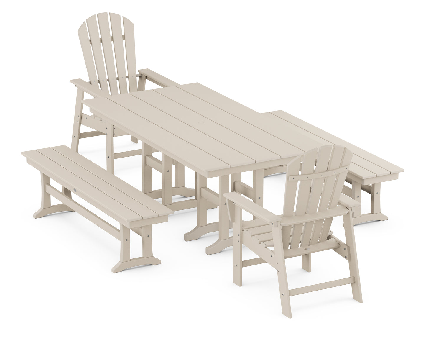 South Beach 5-Piece Farmhouse Dining Set with Benches