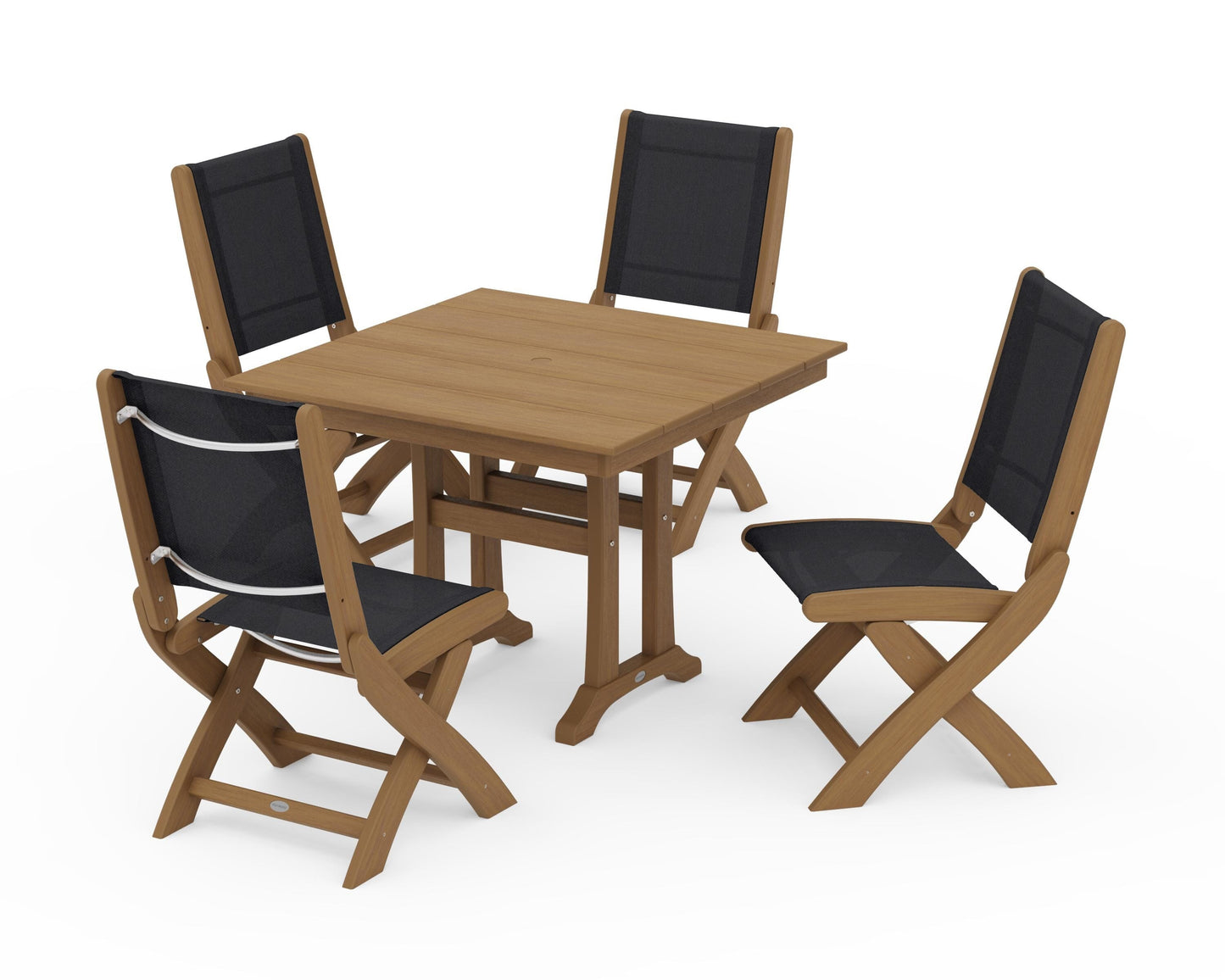 Coastal Folding Side Chair 5-Piece Farmhouse Dining Set With Trestle Legs