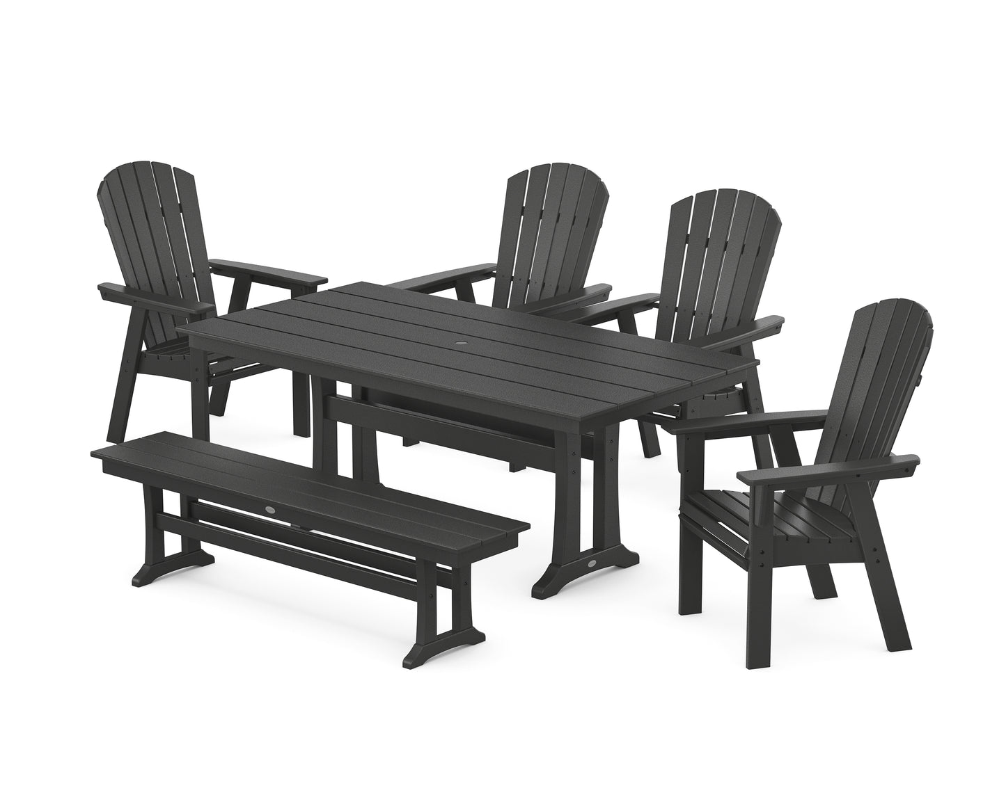 Nautical Curveback Adirondack 6-Piece Farmhouse Dining Set with Trestle Legs and Bench
