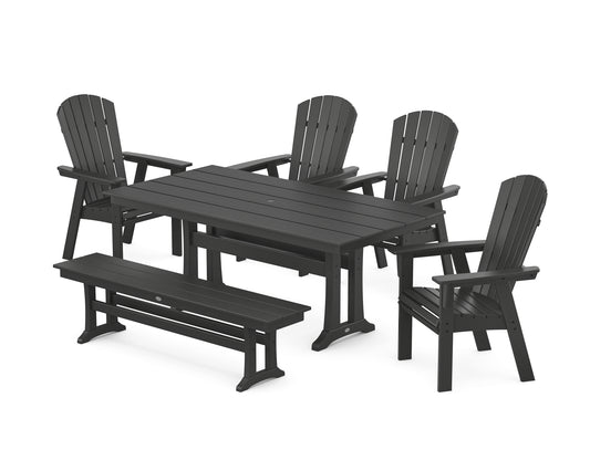 Nautical Curveback Adirondack 6-Piece Farmhouse Dining Set with Trestle Legs and Bench