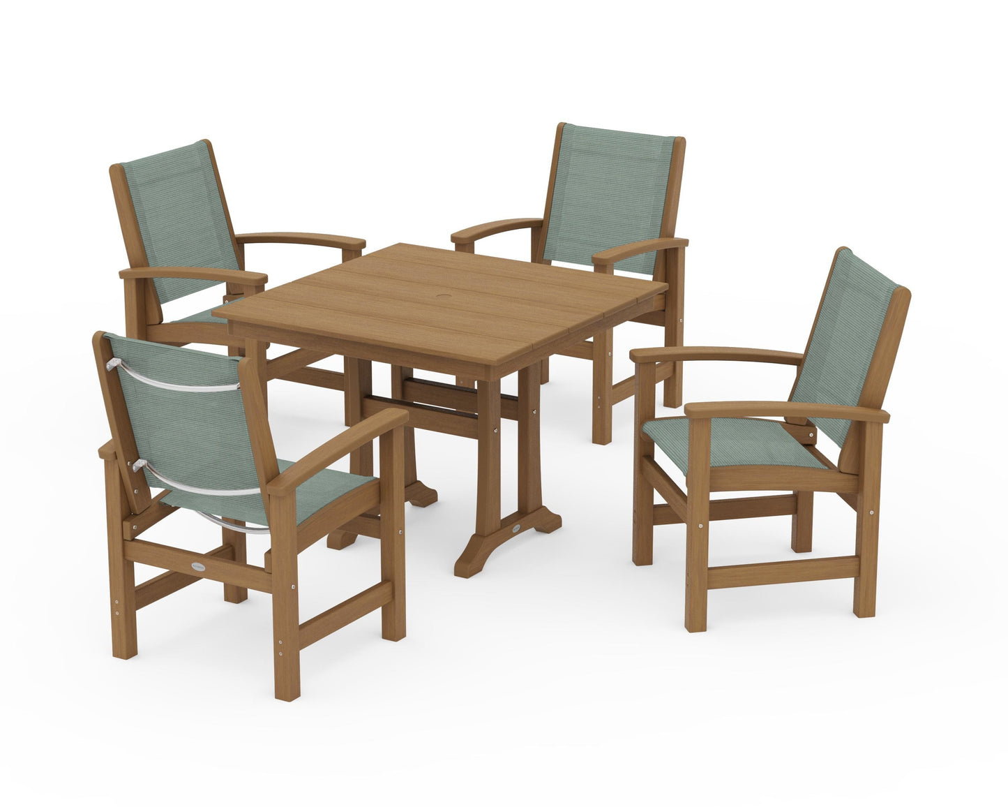 Coastal 5-Piece Farmhouse Dining Set With Trestle Legs
