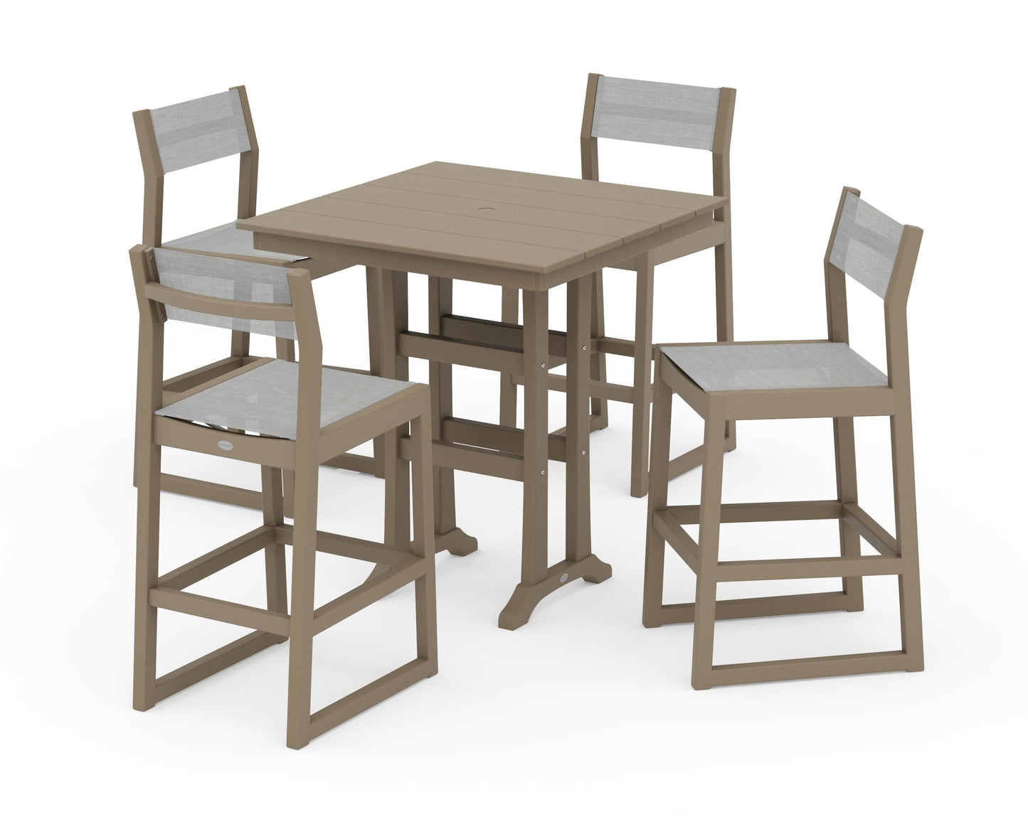 EDGE Sling Arm Chair 5-Piece Farmhouse Bar Set with Trestle Legs