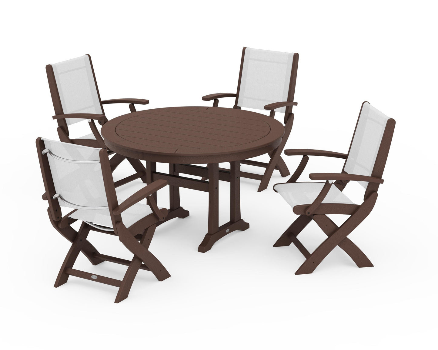 Coastal Folding Chair 5-Piece Round Dining Set with Trestle Legs