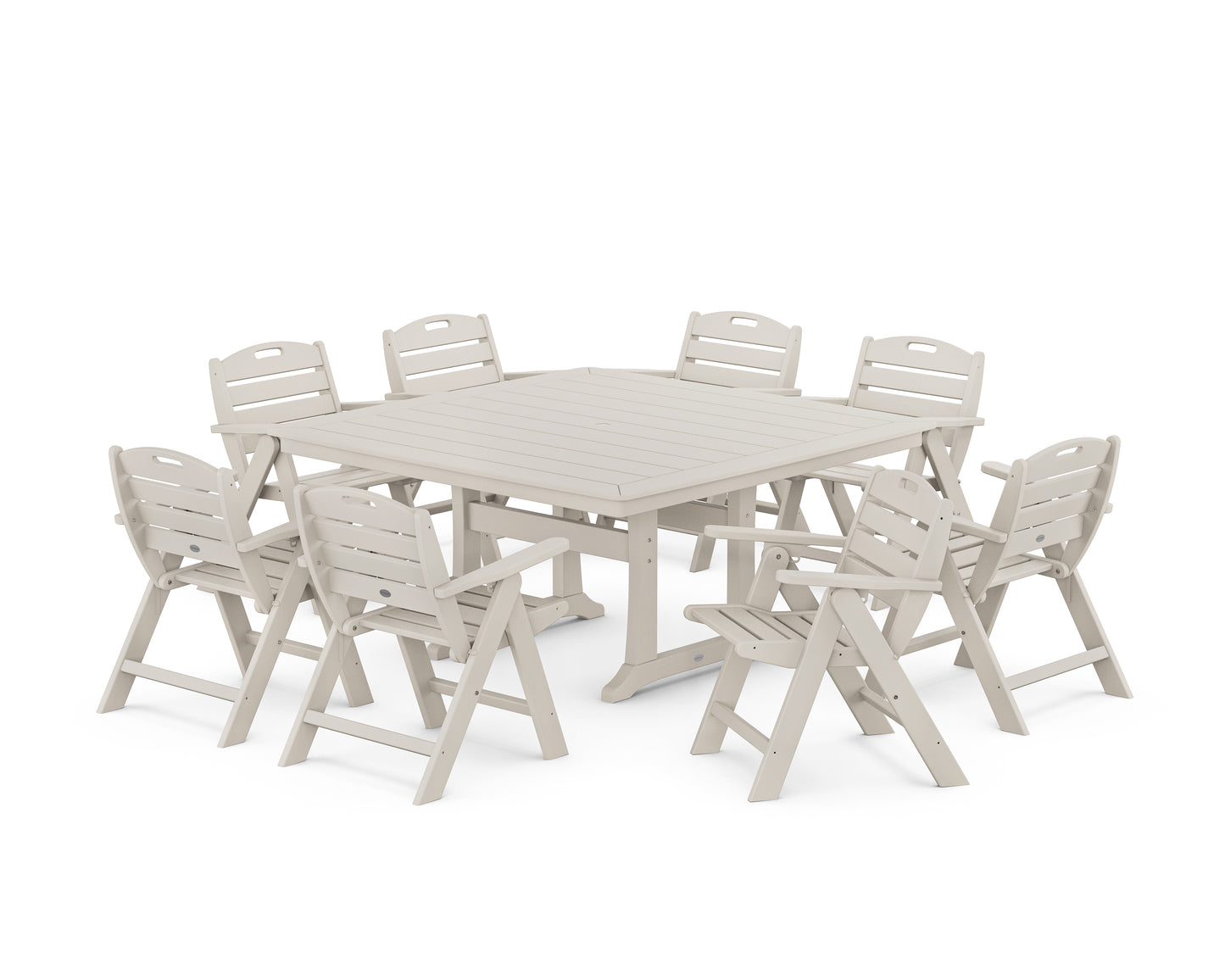 Nautical Lowback 9-Piece Square Dining Set with Trestle Legs