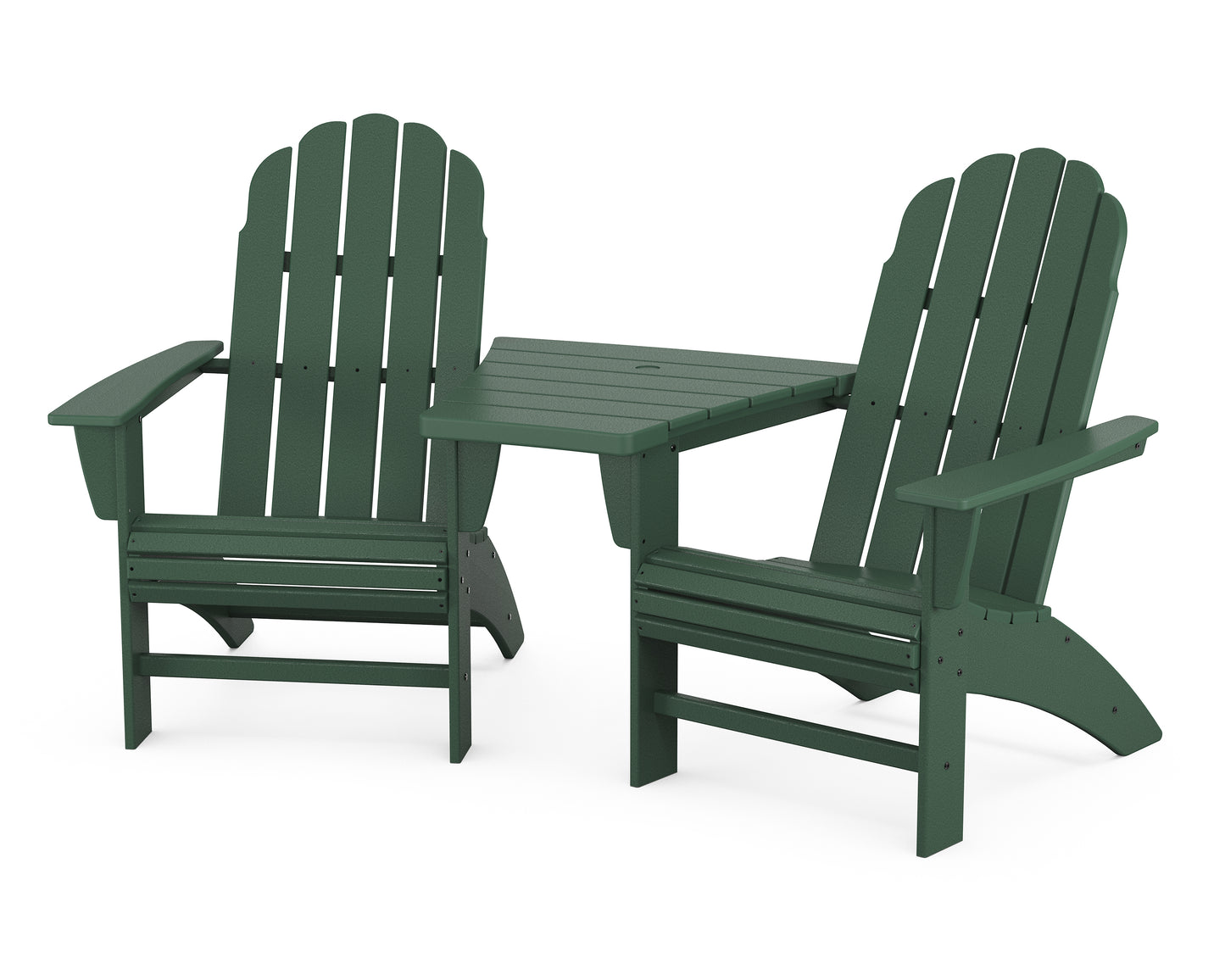 Vineyard 3-Piece Curveback Adirondack Set with Angled Connecting Table