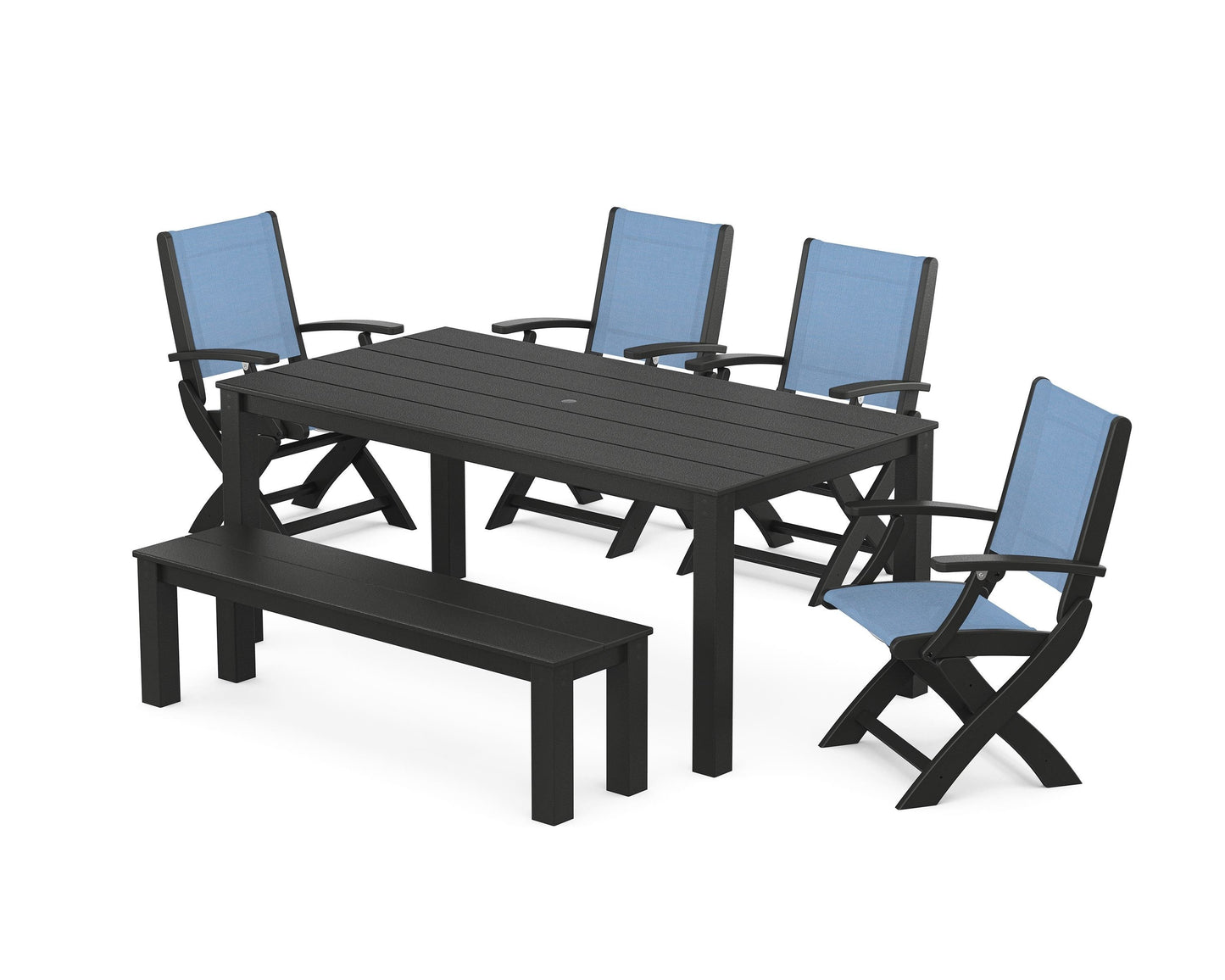 Coastal Folding Chair 6-Piece Parsons Dining Set with Bench