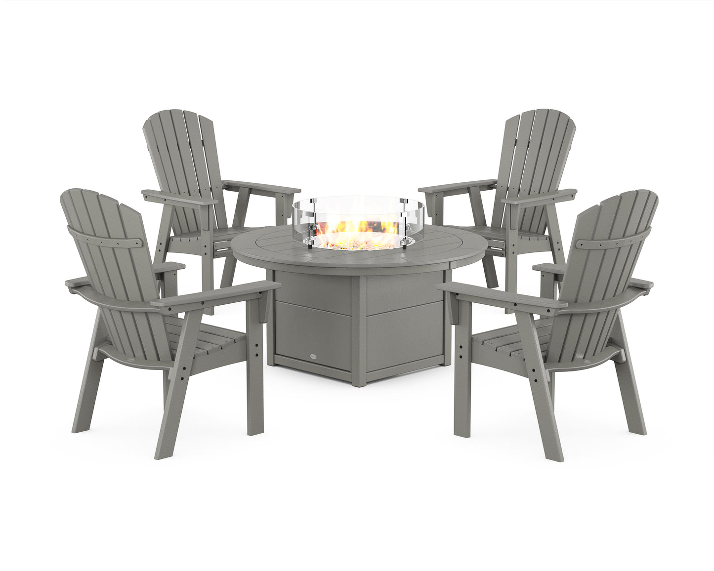 Nautical 4-Piece Curveback Upright Adirondack Conversation Set with Fire Pit Table