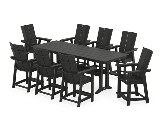 Modern Curveback Adirondack 9-Piece Farmhouse Counter Set with Trestle Legs