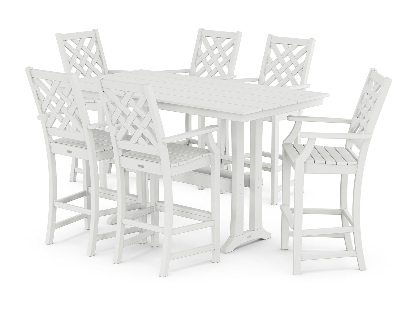 Wovendale Arm Chair 7-Piece Farmhouse Bar Set with Trestle Legs