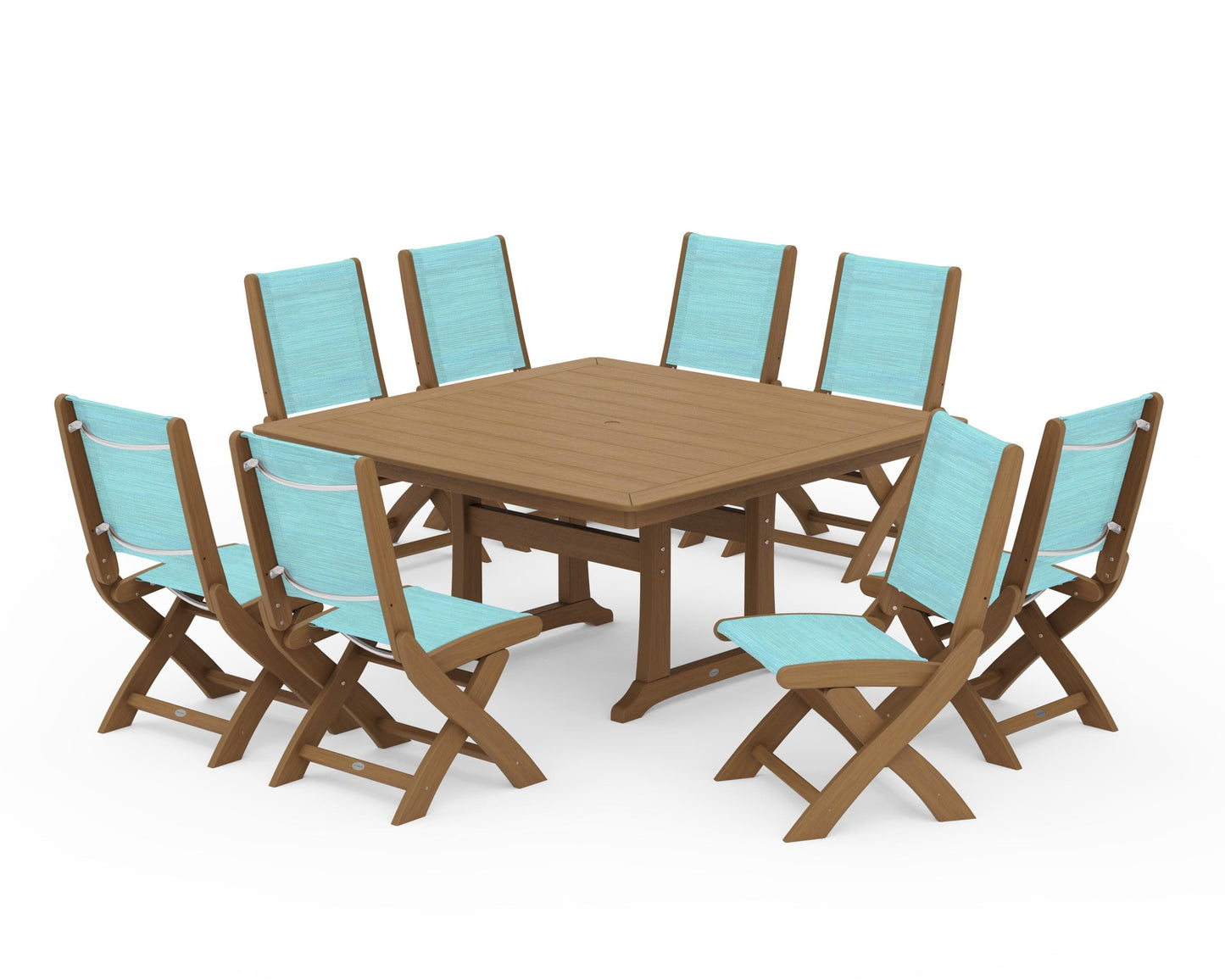 Coastal Folding Side Chair 9-Piece Dining Set with Trestle Legs