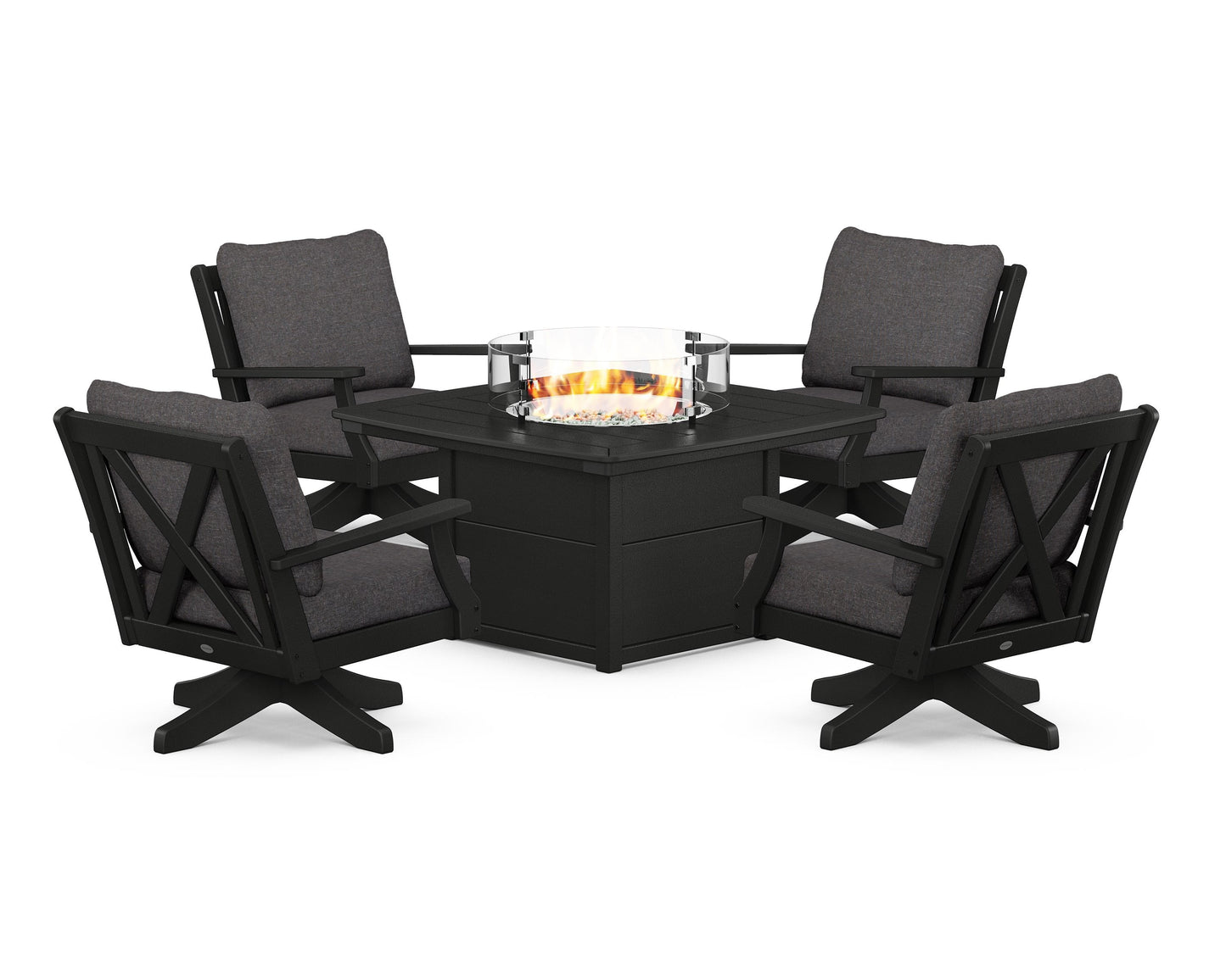 Braxton 5-Piece Deep Seating Swivel Conversation Set with Fire Pit Table