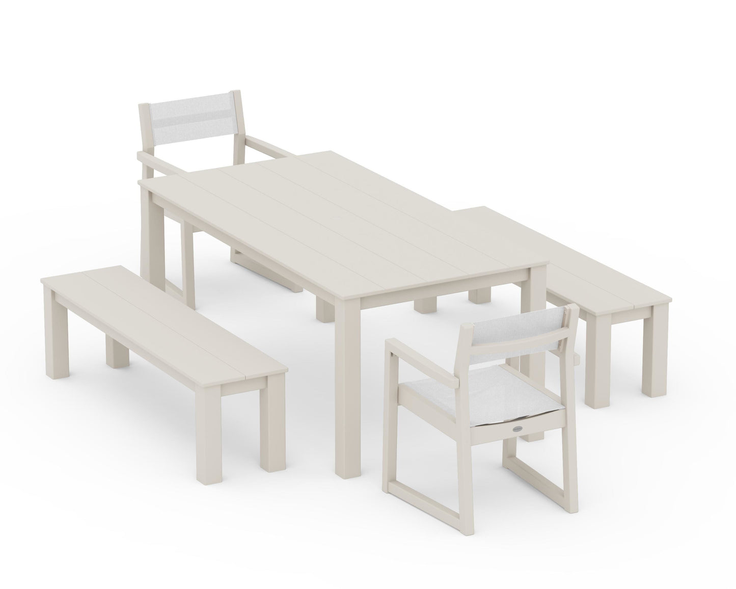 EDGE Sling Arm Chair 5-Piece Parsons Dining Set with Benches