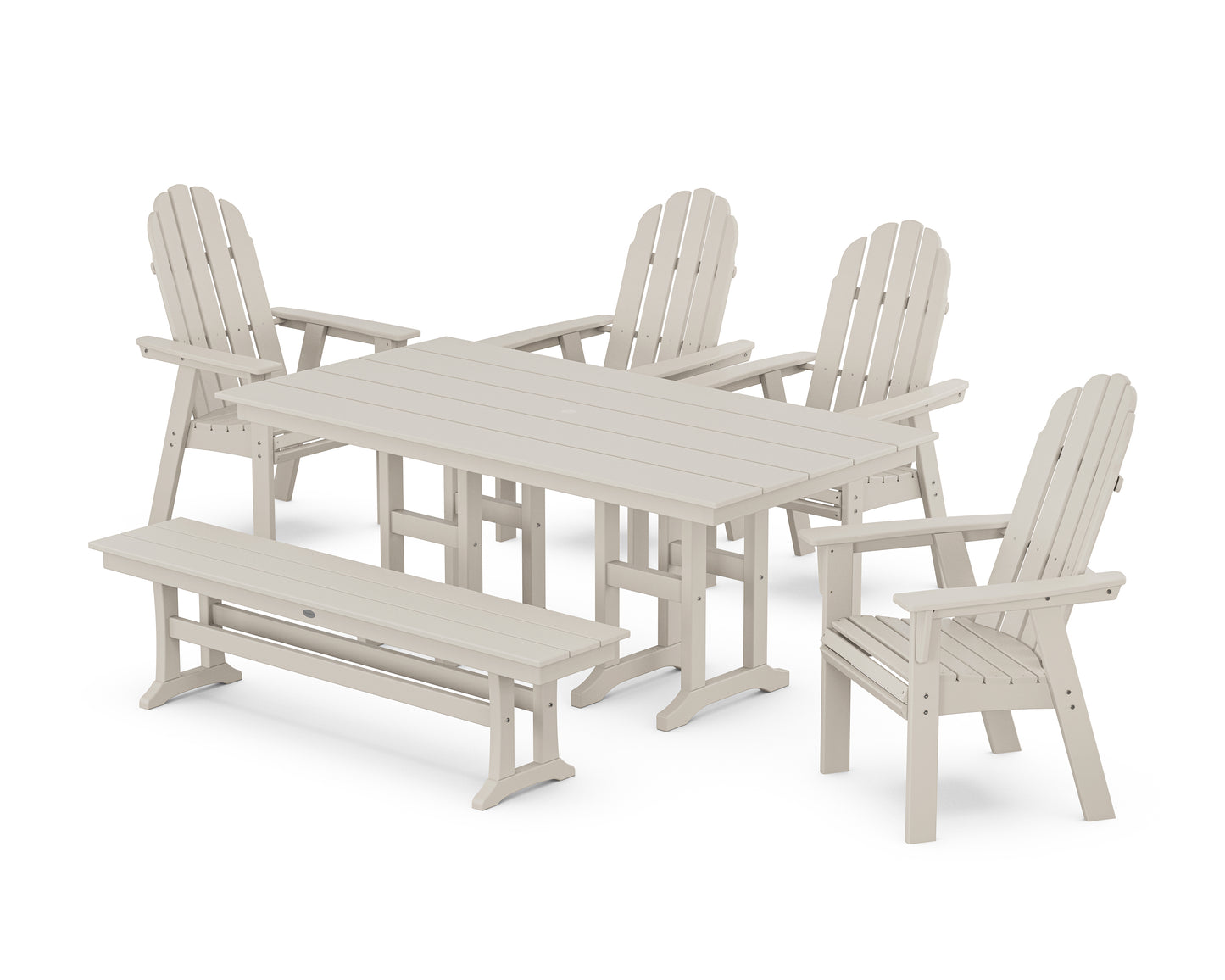 Vineyard Curveback Adirondack Chair 6-Piece Farmhouse Dining Set with Bench