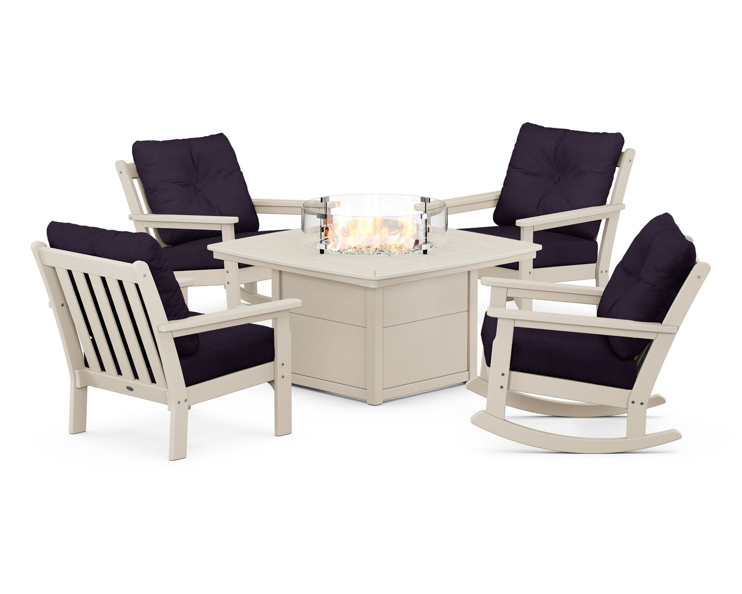 Vineyard 5-Piece Deep Seating Rocking Chair Conversation Set with Fire Pit Table