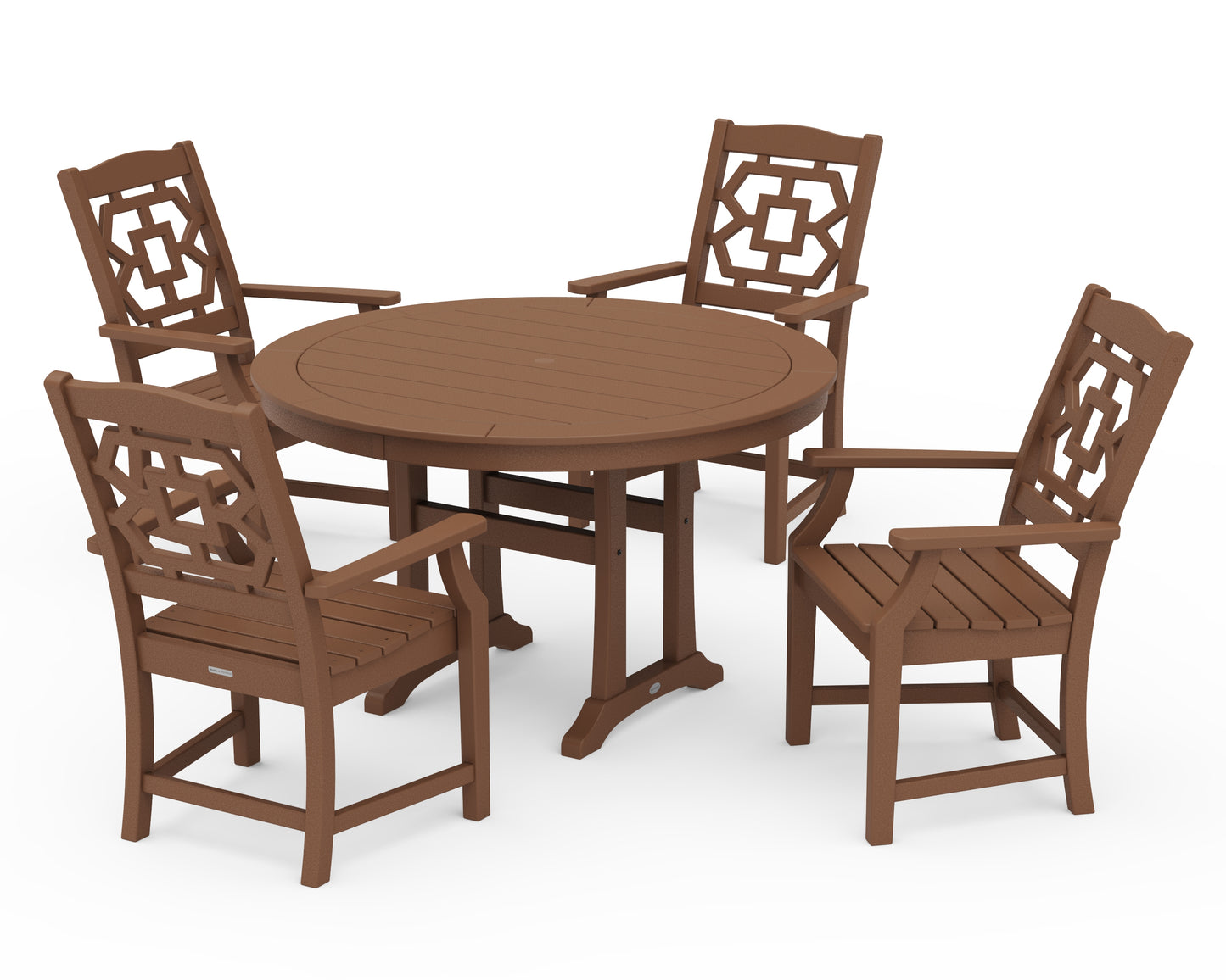 Chinoiserie 5-Piece Round Dining Set with Trestle Legs
