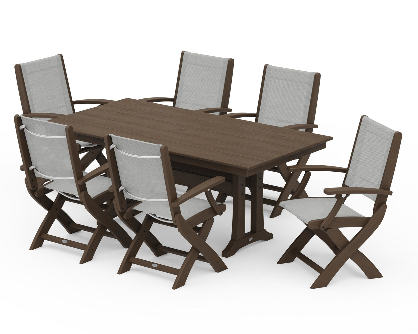 Coastal Folding Arm Chair 7-Piece Farmhouse Dining Set with Trestle Legs