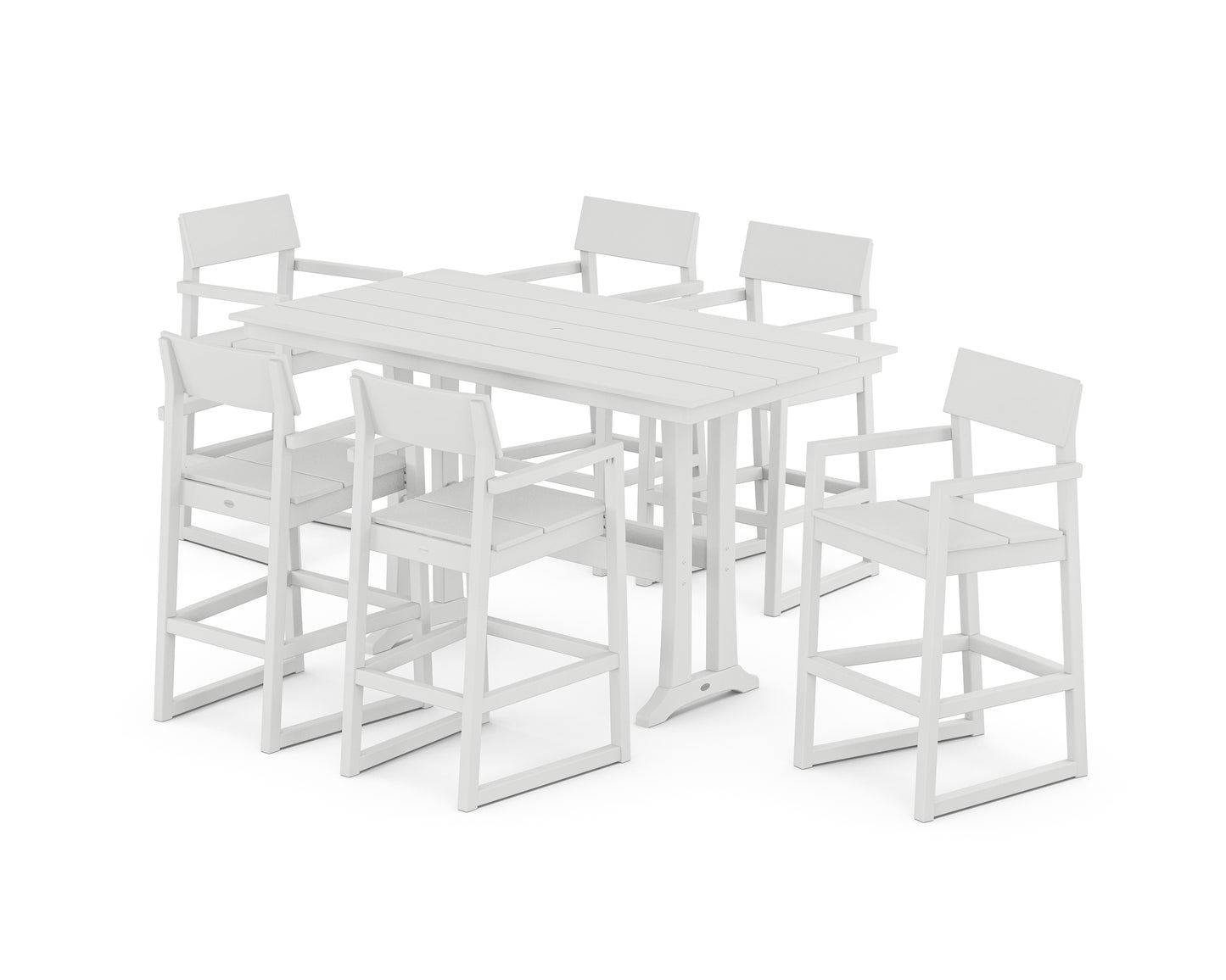 EDGE Arm Chair 7-Piece Farmhouse Bar Set with Trestle Legs