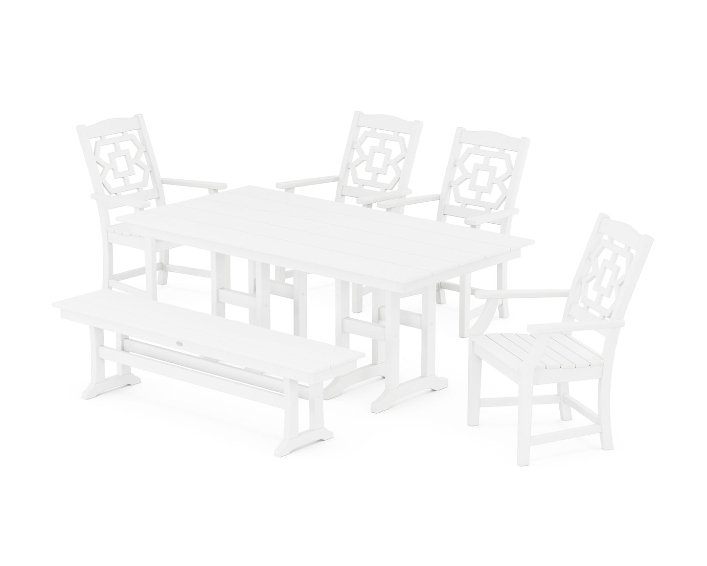 Chinoiserie 6-Piece Farmhouse Dining Set with Bench