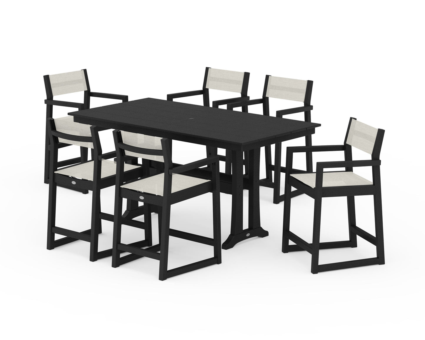 EDGE Sling Arm Chair 7-Piece Farmhouse Counter Set with Trestle Legs