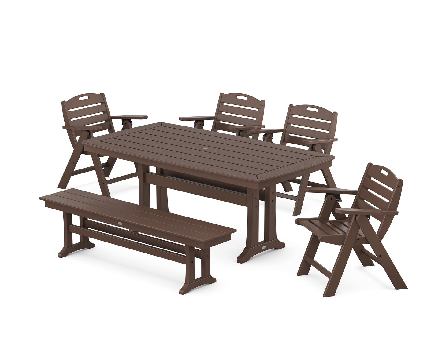 Nautical Lowback 6-Piece Dining Set with Trestle Legs and Bench
